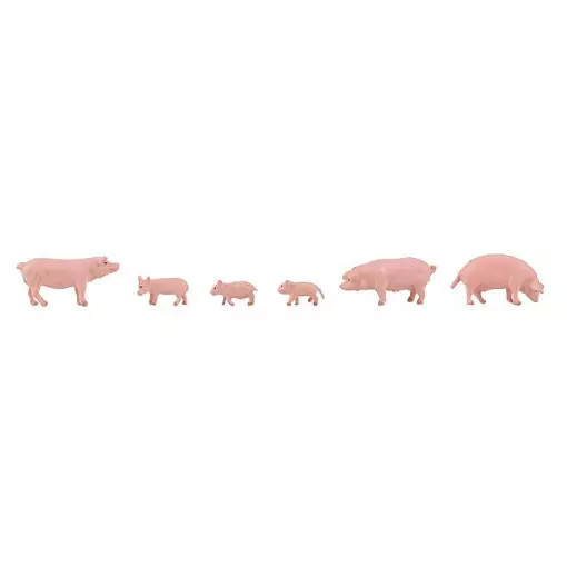 Set van 3 varkens en 3 roze biggetjes Faller 151910 - HO : 1/87