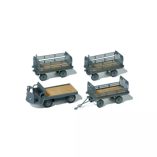 Model electric truck, 3 trailers, grey, PREISER 17122 - HO 1/87 - EP III