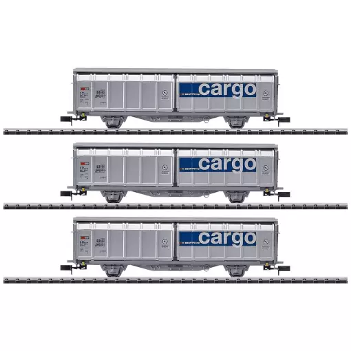 Coffret 3 wagons à parois coulissante SBB Cargo - Minitrix 15282 - N 1/160- SBB - EP VI