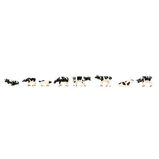 Lot de 8 vaches blanches tachetées noires Faller 151903 - N 1/160