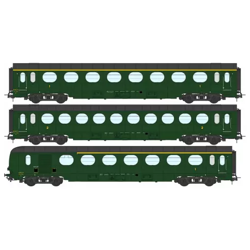 Set de 3 Voitures Allégées "ETAT" - REE MODELES REVB469 - SNCF - VERT - EP.III 