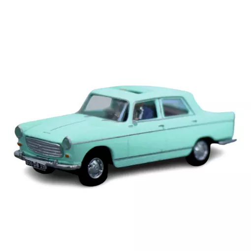 Peugeot 404 verde pastel con techo abierto y figuras SAI 1629 HO 1/87