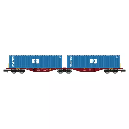Wagon porte conteneurs Sggmrss 80 TOUAX, 2 conteneurs DELMAS - Ree Modèles NW290 - N 1/160 - SNCF - Ep VI