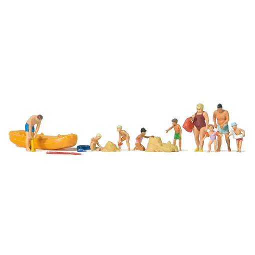 Lot de 9 Personnages A La Plage avec Accessoires - Preiser 10692 - HO : 1/87