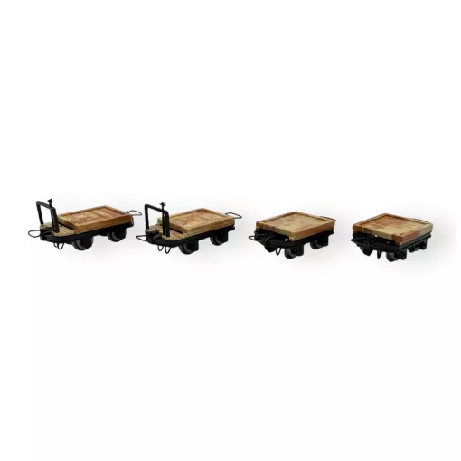 Lot de 4 wagons plats, 2 avec et 2 sans frein - Minitrains 3115 - HOe 1/87 - 2R