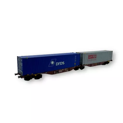 Containerwagen type Sggmrss 90, Touax, DFDS & Van Dijk - Acme 40387 - HO 1/87 - AAE - Ep VI - 2R
