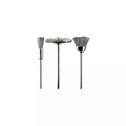 Set 3 brosses en acier - PG Mini 4020 - Diamètres 5, 12 et 21mm 