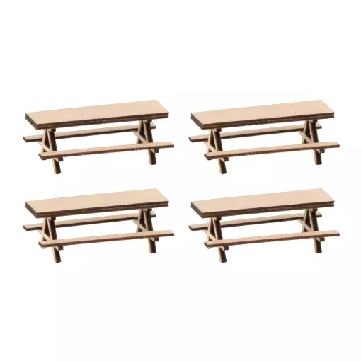 Confezione di 4 panche da picnic Faller 180304 - HO: 1/87 - EP IV - 26 x 16 x 10 mm