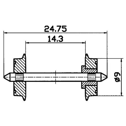 Coppia di assi - 9MM - Diametro isolato su un solo lato - Roco 40194 - HO : 1/87