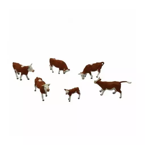 Set of 6 brown and white spotted cows