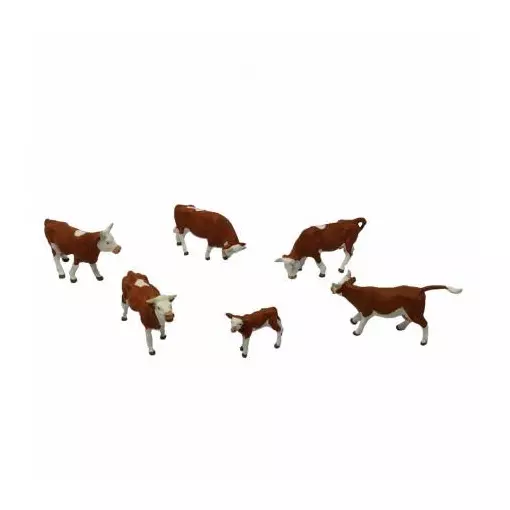 Set van 6 bruin met wit gevlekte koeien