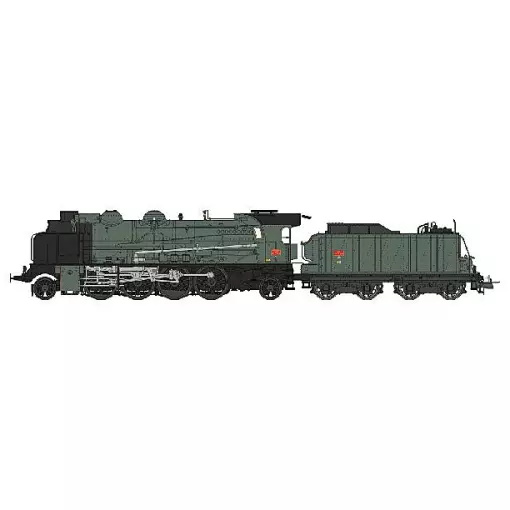 Locomotive à vapeur 141 F 299 livrée verte du dépôt de Montluçon