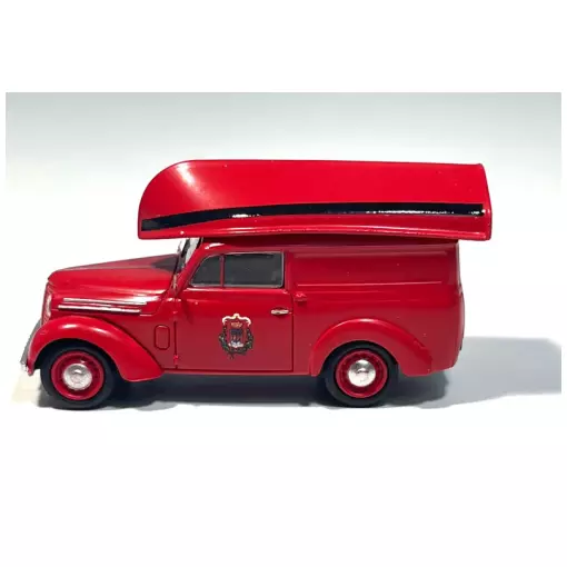 Voiture Renault Juvaquatre "Pompier" + barque - REE CB 203 - HO 1/87