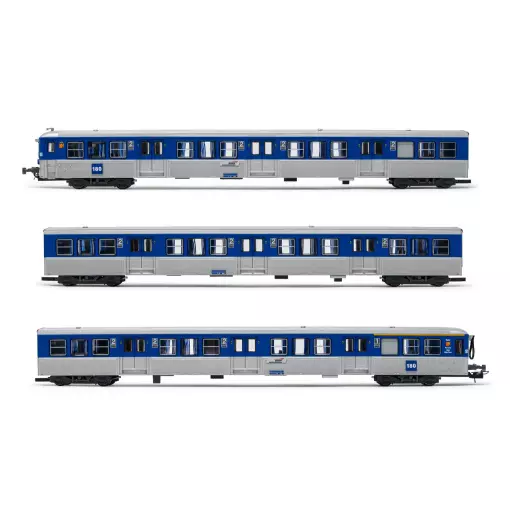 Set of 3 grey/blue RIO 82 PACA passenger coaches JOUEF 4154 SNCF - HO 1/87 - EP V