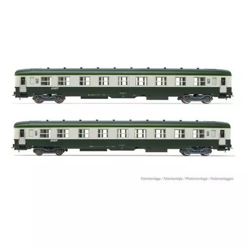 Set 2 voitures voyageurs DEV A 0 U59B9 Vert/gris - JOUEF HJ4182 SNCF - HO - EP IV-V