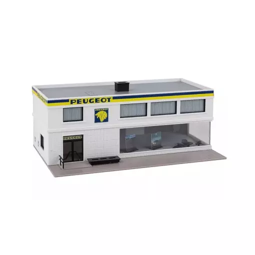 Garage Peugeot avec vitrine MKD 2024 - HO 1/87 - 215 x 80 x 98 mm