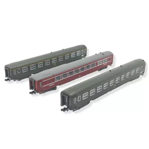 Set of 3 "Nice-Paris" main line coaches MINITRIX 18219 - SNCF - N 1/160 - EP IV