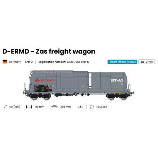 Wagon citerne grande capacité 85m3 Zas gris Ermewa - ALBERT MODELL 796009 - EP VI - HO 1/87