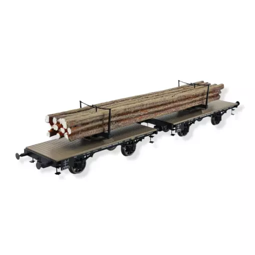 Vagón doble plano Log Cars Hw con madera BRAWA 47726 - DRG - HO 1/87 - EP I