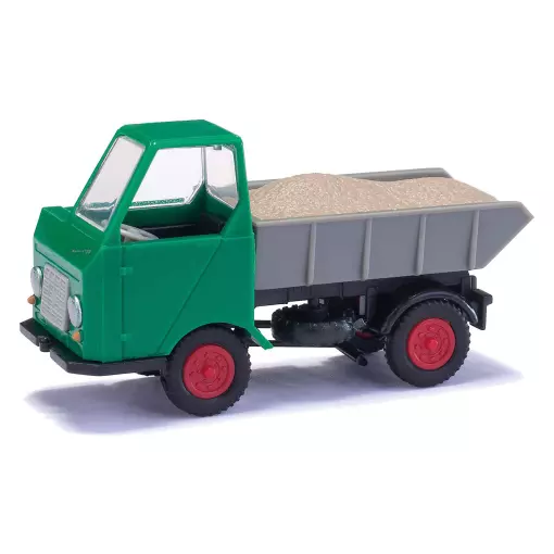 Multicar vrachtwagen M22 groen, geladen met grind Busch 210013500- HO 1/87e