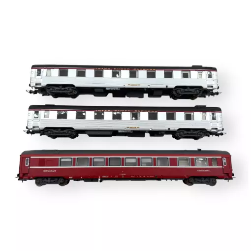 Coffret de 2 voitures Mistral 56 A8u + A5ru + 1 voiture restaurant Vru - LS Models 41109 - HO 1/87 - SNCF - Ep IVa - 2R
