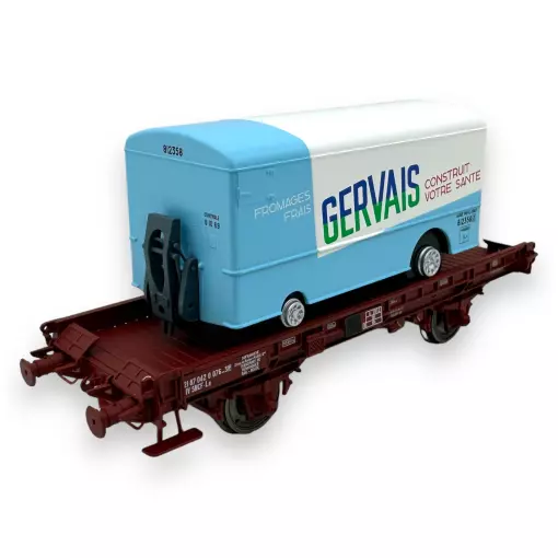 Wagon UFR Mono-Porteur + Fourgon Frigo "GERVAIS" REE Modeles WB653 - HO 1/87