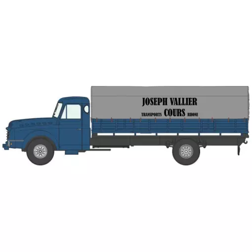 Blauwe Willeme vrachtwagen met grijs dekzeil "Joseph Vallier - Transport Cours".