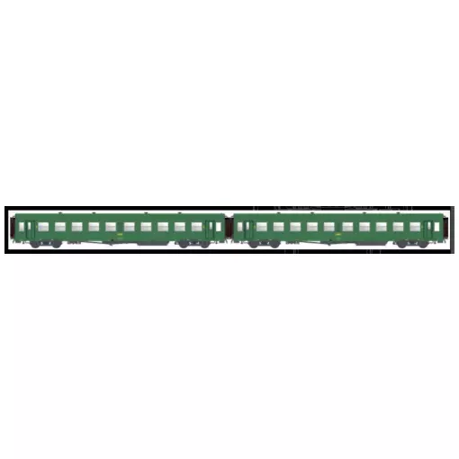 Set de 2 voitures voyageurs USI courtes livrée verte, 2 x B10t U60, logo encadré jaune - Models World 40022 - HO 1/87 - SNCF - Ep IV - 2R