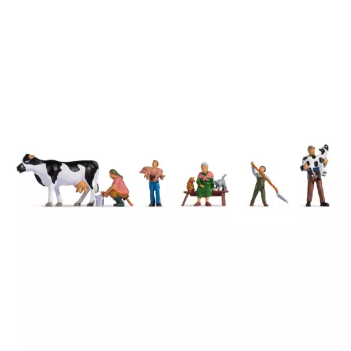 Pack von 5 Figuren "Bauernfamilie" mit Tieren NOCH 15609 - HO: 1/87.