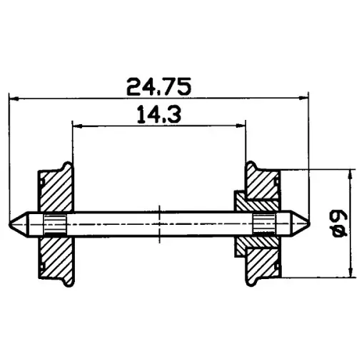 Pair of 9mm diameter axles isolated on one side only