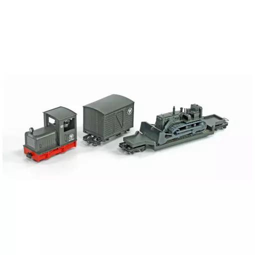 Set matériels roulants Minitrains 5096 - HOe 1/87 - locotracteur + wagons & bulldozer