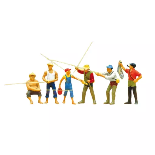 Pack de 6 Pêcheurs à la ligne et pêcheurs sportifs - Figurine - PREISER 10077 - Échelle HO : 1/87ème