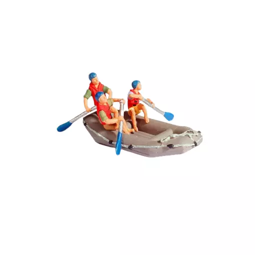 Lot 3 Personen mit Rudern in einem Raft / aufblasbaren Boot NOCH 16818 - HO 1/87