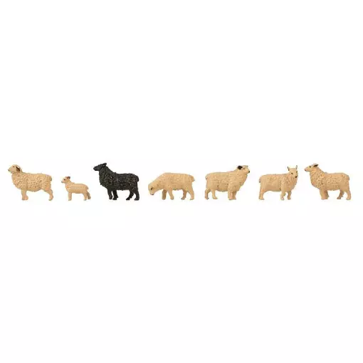 Set of 8 sheep figures with sound effects FALLER 272801 - N 1/160