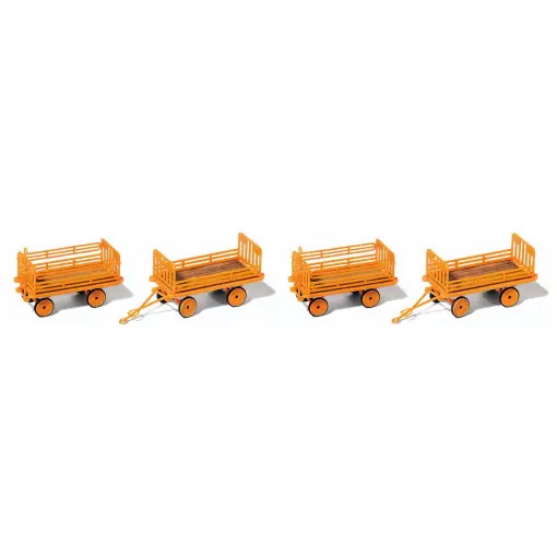 4 Oranje aanhangwagens elektrische trolleys PREISER 17128 - HO 1/87 - EP IV