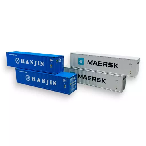 Confezione di 4 contenitori da 40 piedi - REE MODELS NW340 - N 1/160 - MAERSK & HANJIN