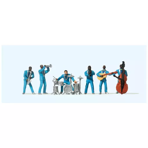 Lot von 6 Figuren "Gruppe von Musikern Jazz" Preiser 10112 - HO: 1/87