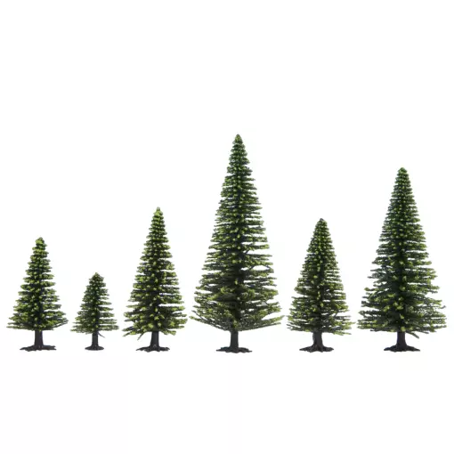 Pack of 10 "Red" fir trees Noch 32925 - N 1/160 - Z 1/220 - Height 35 to 90 mm