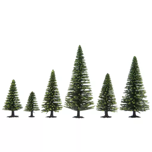 Confezione da 10 alberi di Natale "rossi" Noch 32925 - N 1/160 - Z 1/220 - Altezza da 35 a 90 mm