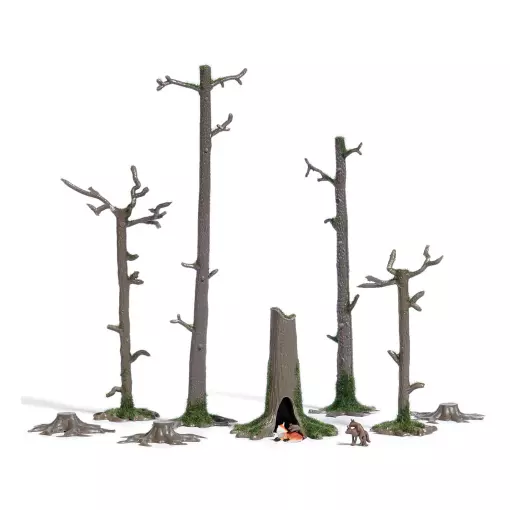 Den with fox & 3 youngsters, tree trunks BUSCH 7989 HO