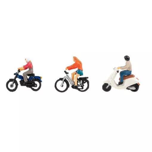 Set of 3 figures on 2 wheels - Faller 151801 - HO 1/87