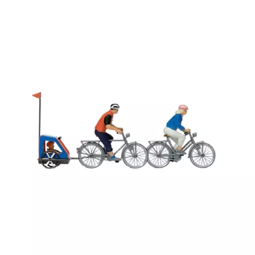 Couple cycling with their child - PREISER 10638 - HO 1/87