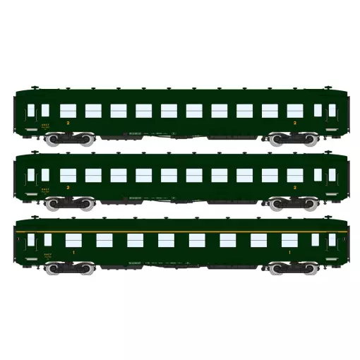 Set de 3 voitures DEV AO-B10 U52-U53 REE MODELES VB389 - SNCF - Ep III