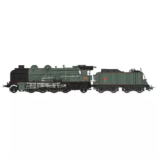 Locomotive à vapeur 141 E 388 livrée verte du dépôt de Clermont