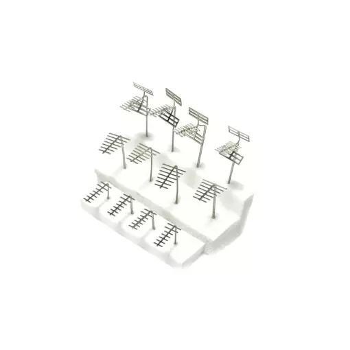 Set van 12 Antennes - 3 modellen nikkel-zilver foto-geëtst | 87TRAIN 221018 | HO 1/87