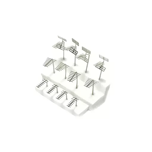 Lot de 12 Antennes - 3 modèles nickel-argent photodécoupé | 87TRAIN 221018 | HO 1/87