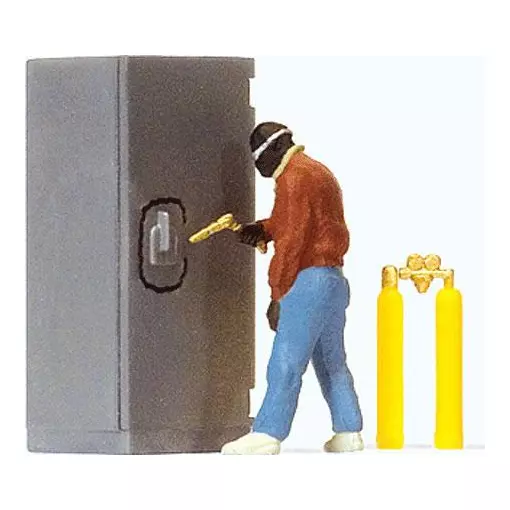 Un cambrioleur cagoulé en train d'ouvrir un coffre PREISER 29104 - HO 1/87