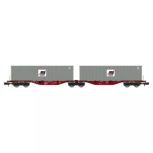 Wagon porte conteneurs Sggmrss 80 TOUAX, 2 conteneurs MARFRET - Ree Modèles NW291 - N 1/160 - SNCF - Ep VI