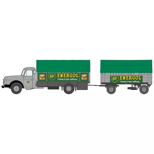 Willeme "BP ENERGOL" camión gris con lona verde y remolque