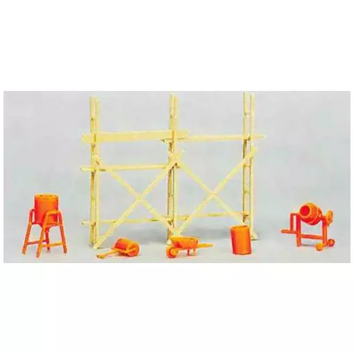 Scaffolding and concrete mixer